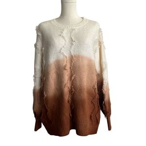 Macaron Ombre Fringe Brown and Cream Oversized Sweater Sz S